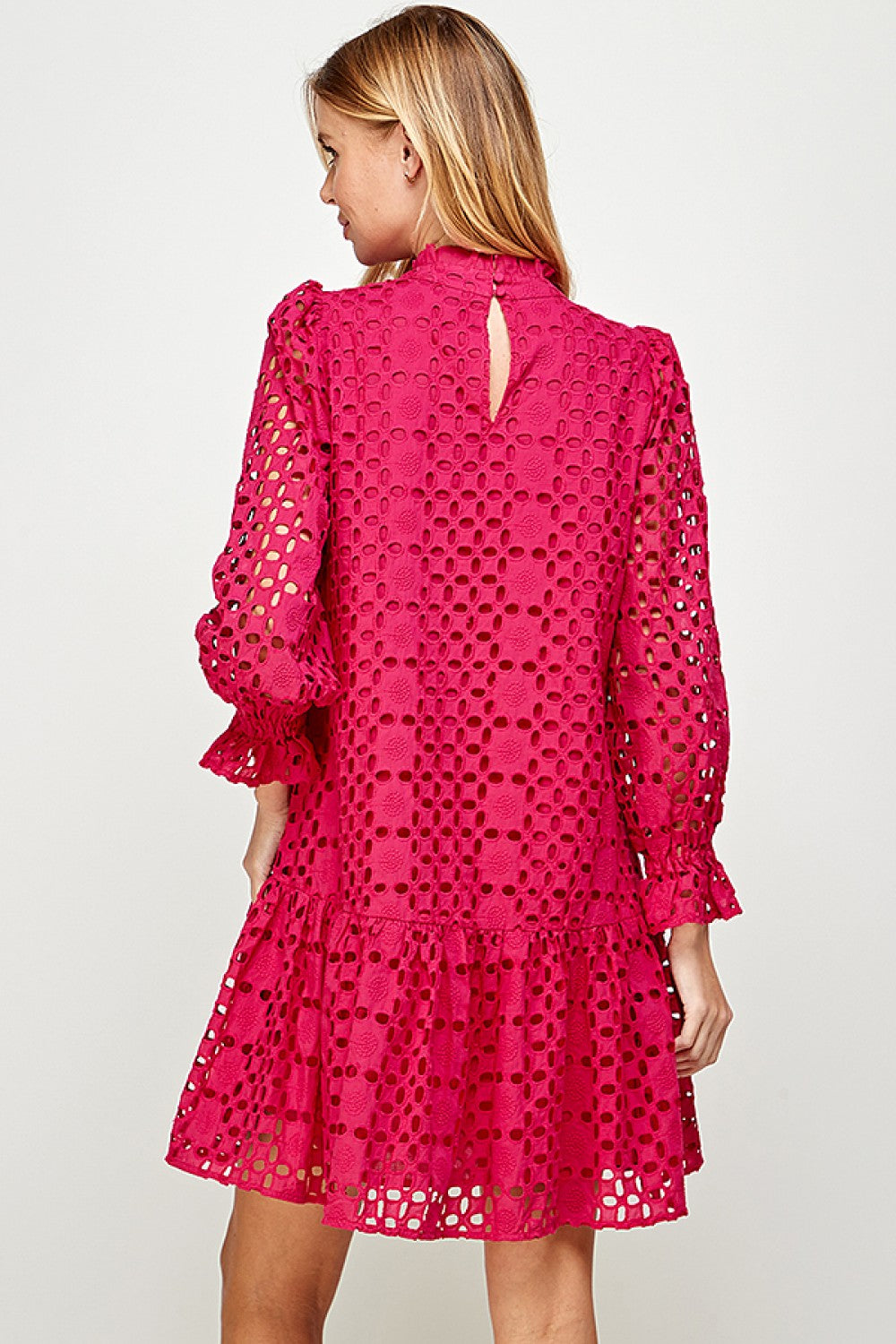 Magenta Eyelet Long Sleeve Dress