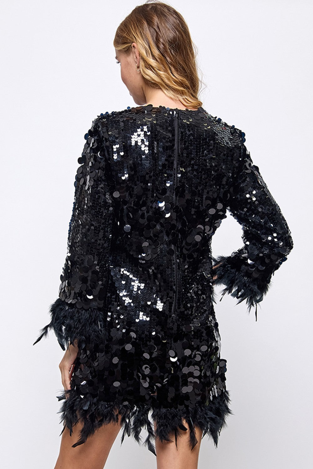 Black Sequins & Feathers Detail Dress