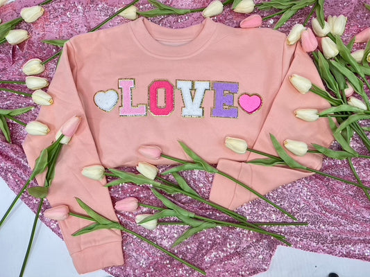 Youth "LOVE" Chenille  Sweatshirt- Rose Gold