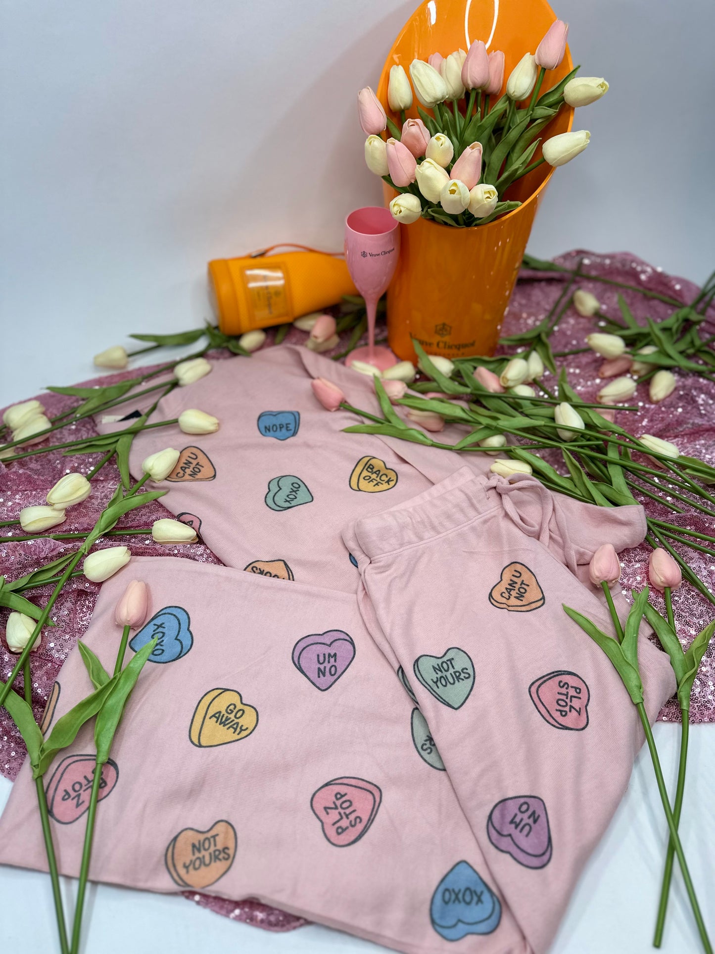 Pink Loungewear Set- Conversation Hearts