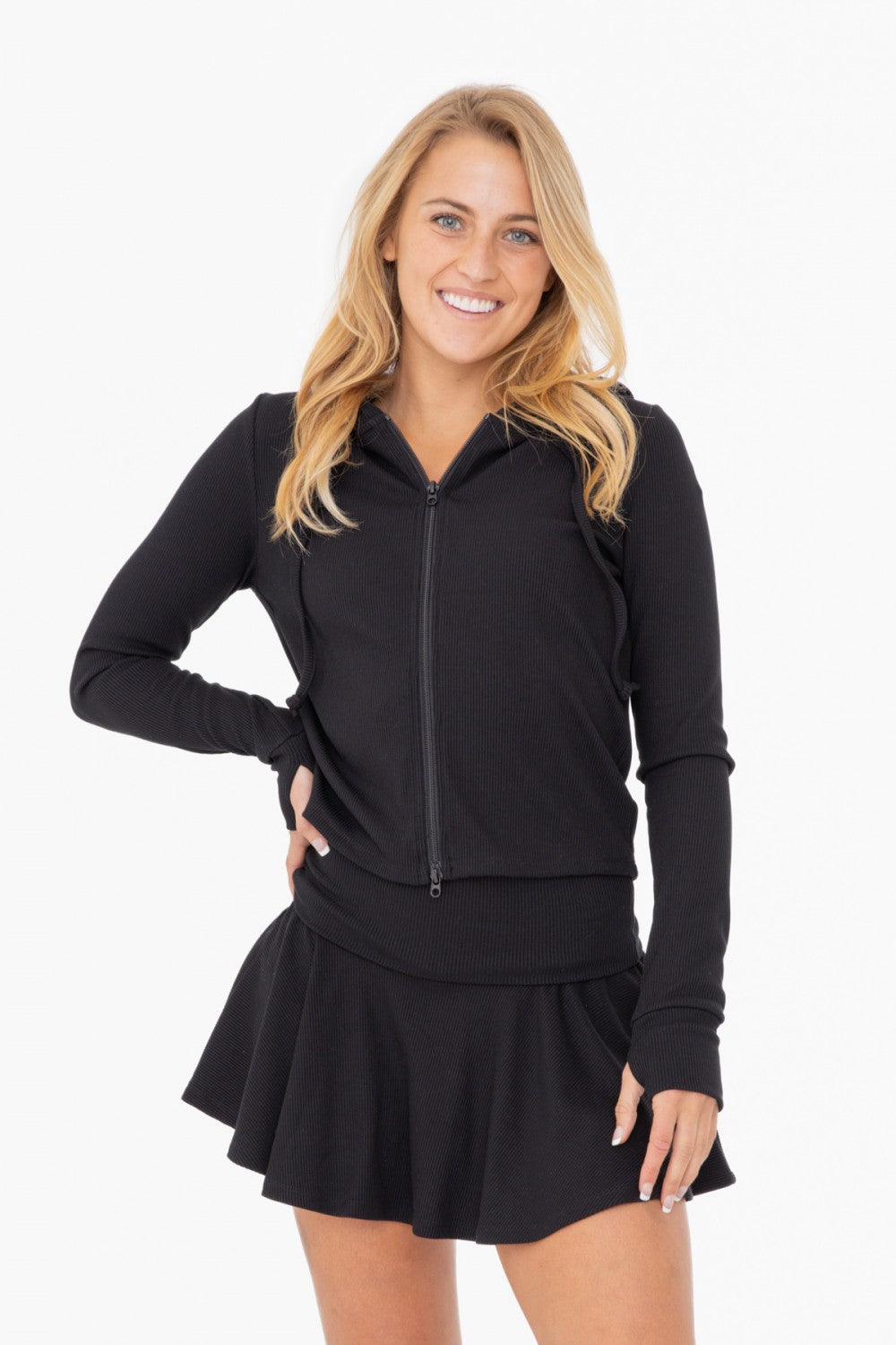 Black Ribbed Lounge Hoodie