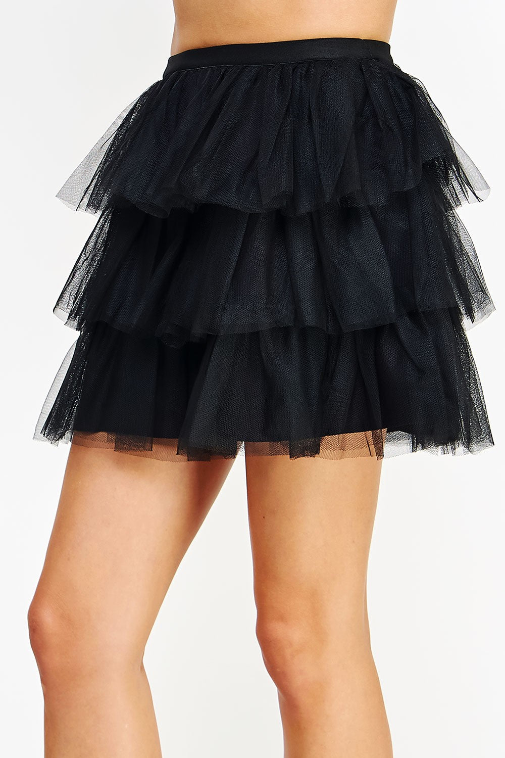 Black Tulle Frills Mini Skirt