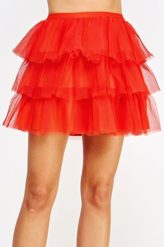 Orange Tulle Frills Mini Skirt