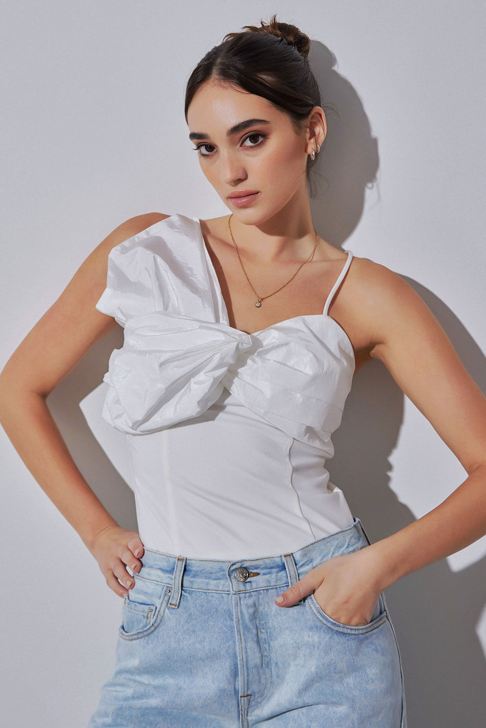 White Satin Bow Detail Cami Top