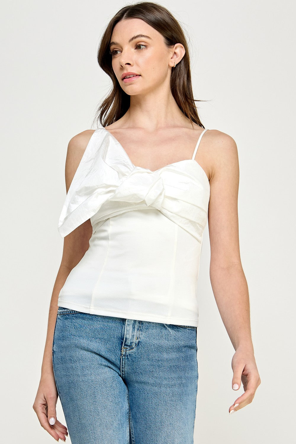 White Satin Bow Detail Cami Top