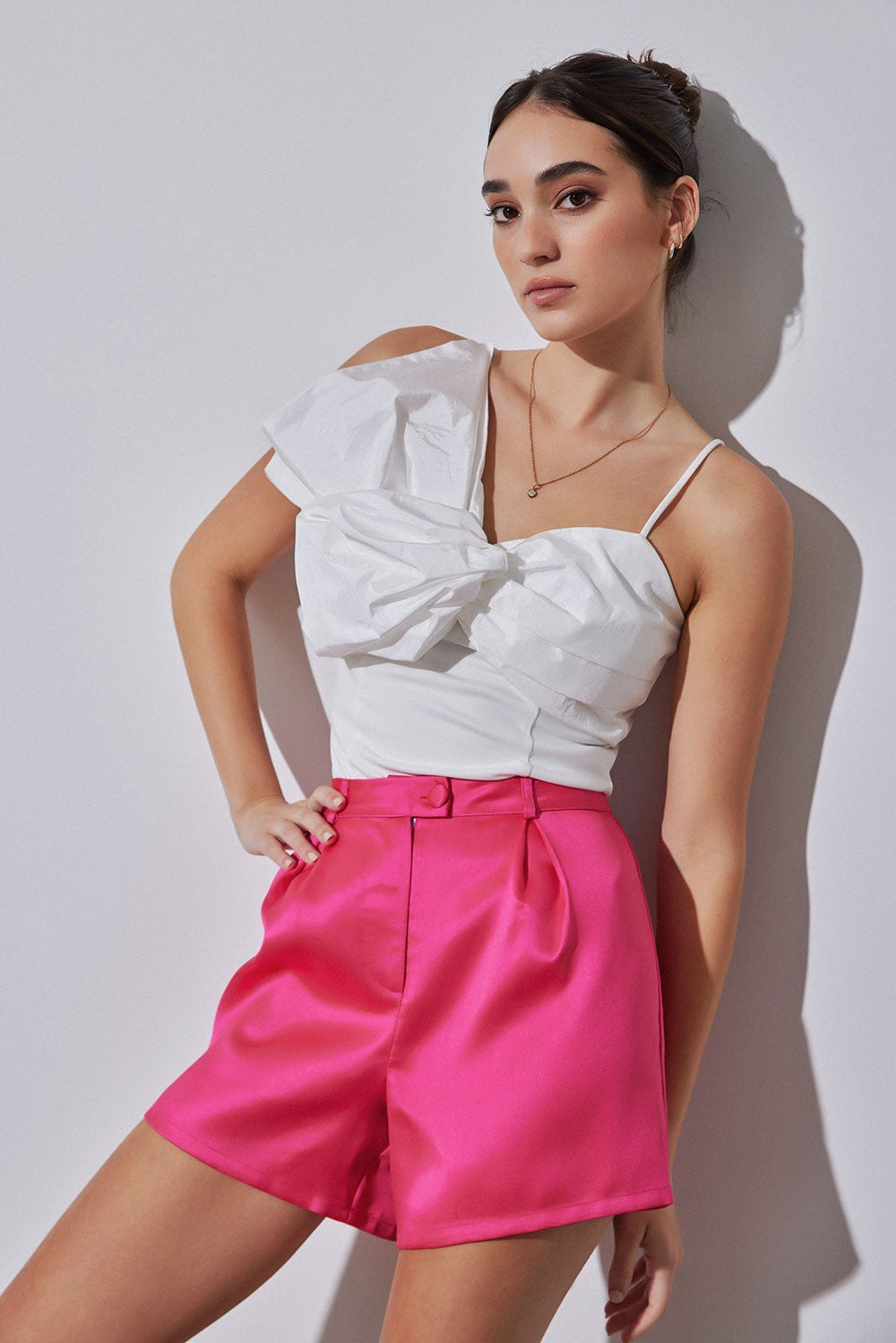 White Satin Bow Detail Cami Top