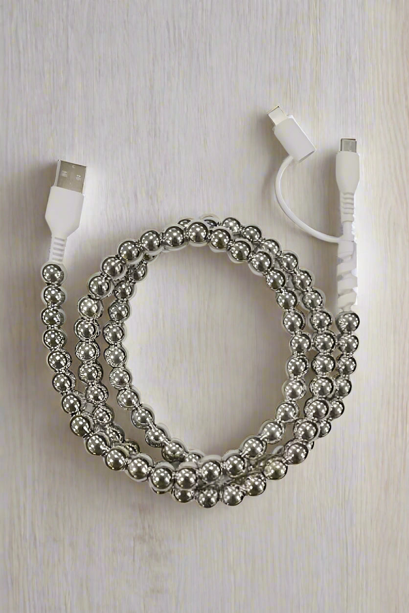 SC - Silver Beaded Cord Phone Charger