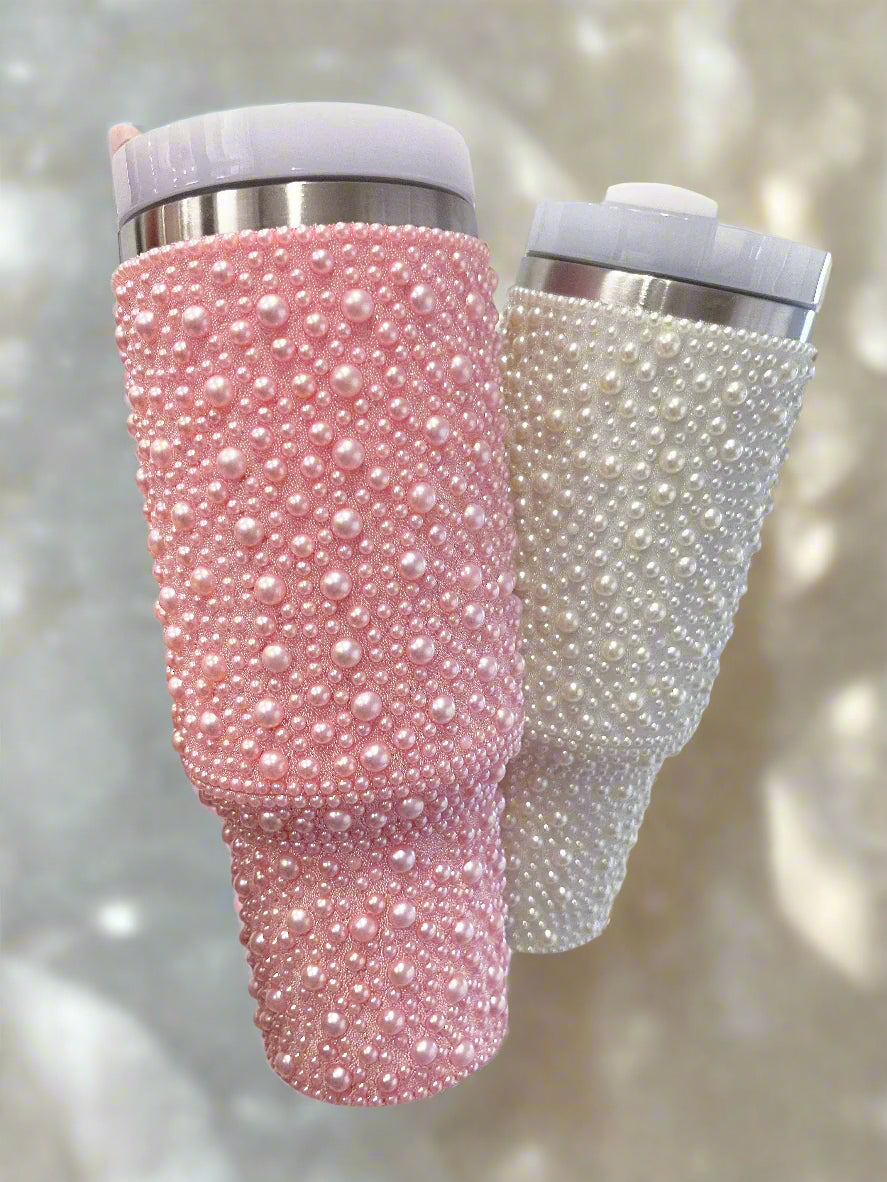 SC - 40 oz White Pearl Studded Tumbler