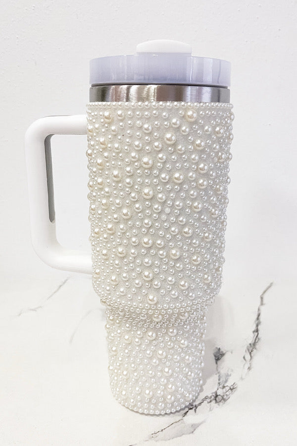 SC - 40 oz White Pearl Studded Tumbler