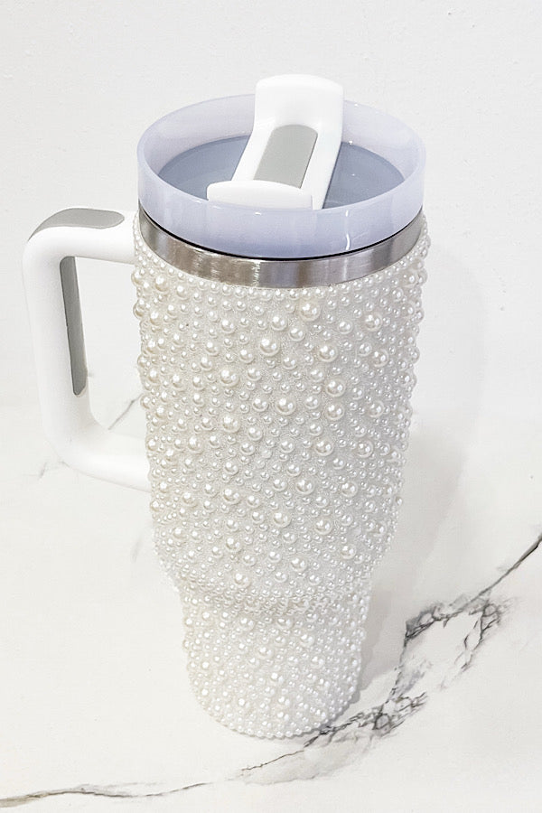 SC - 40 oz White Pearl Studded Tumbler