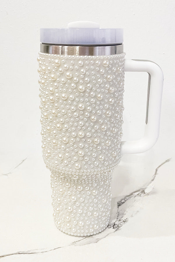 SC - 40 oz White Pearl Studded Tumbler
