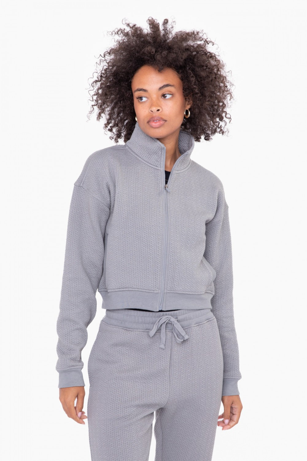 Moon Mist Quilted Cropped Zip-Up Jacket