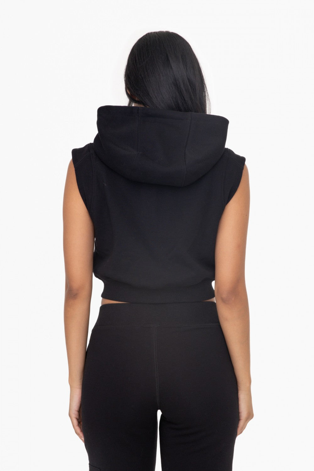 Black Brushed Fleece Cropped Hooded Vest