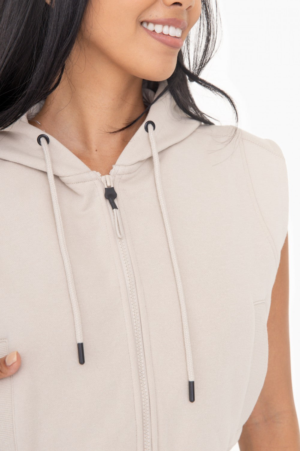 Taupe Brushed Fleece Cropped Hooded Vest