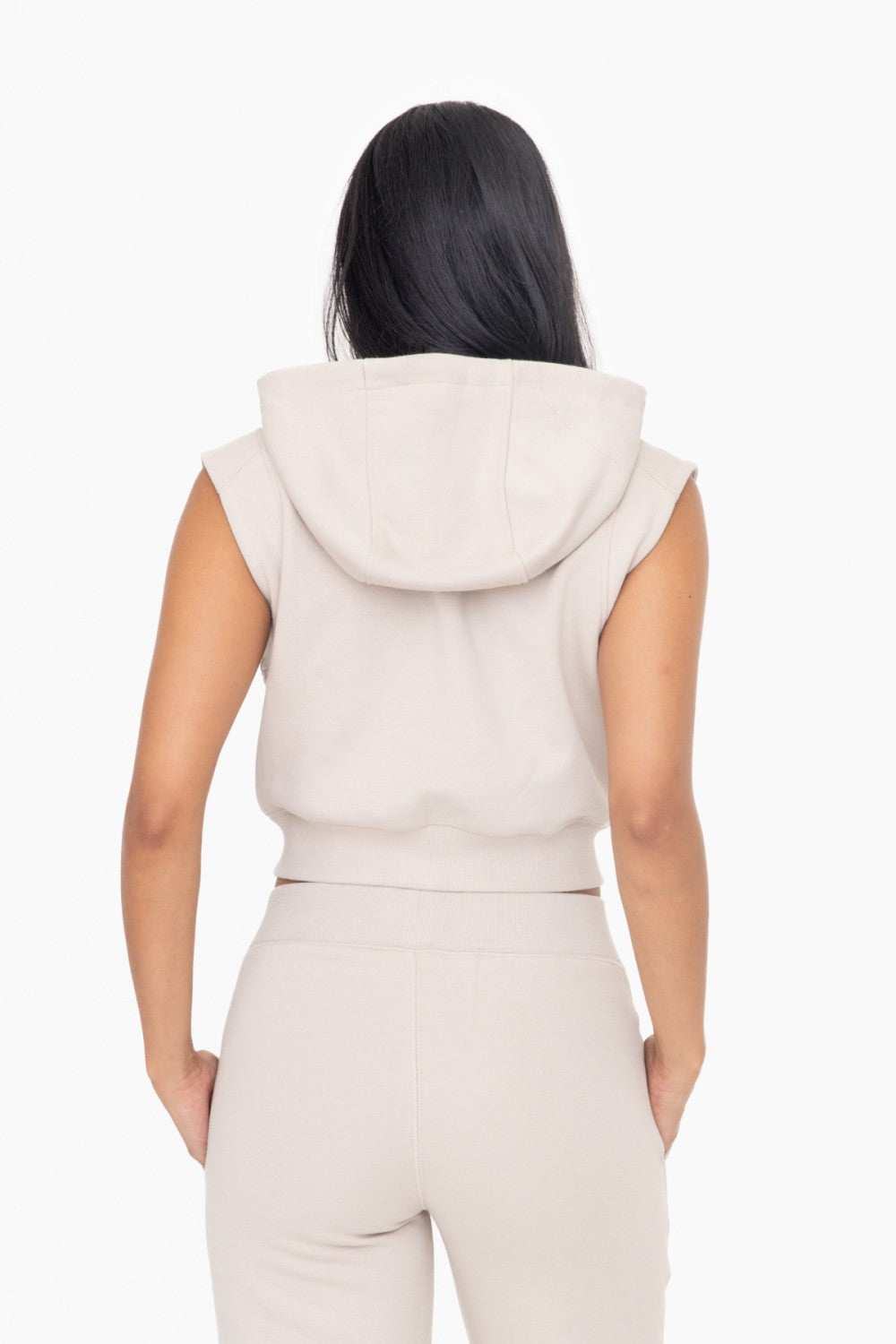 Taupe Brushed Fleece Cropped Hooded Vest