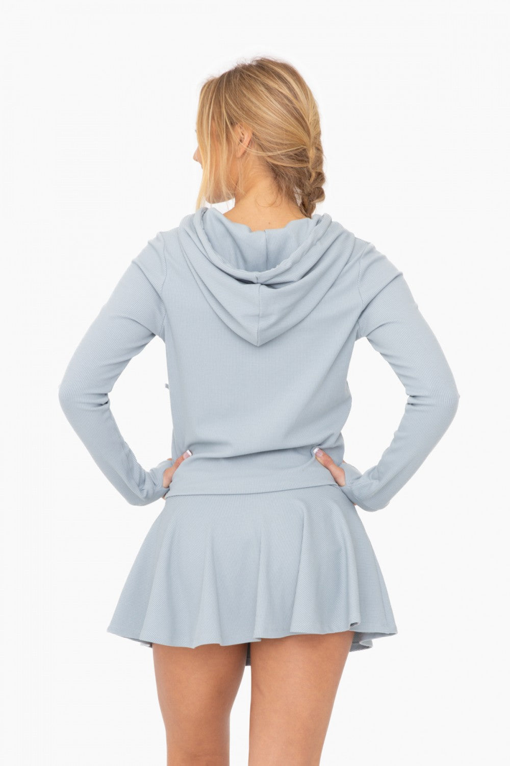 Smoky Blue Ribbed Lounge Hoodie