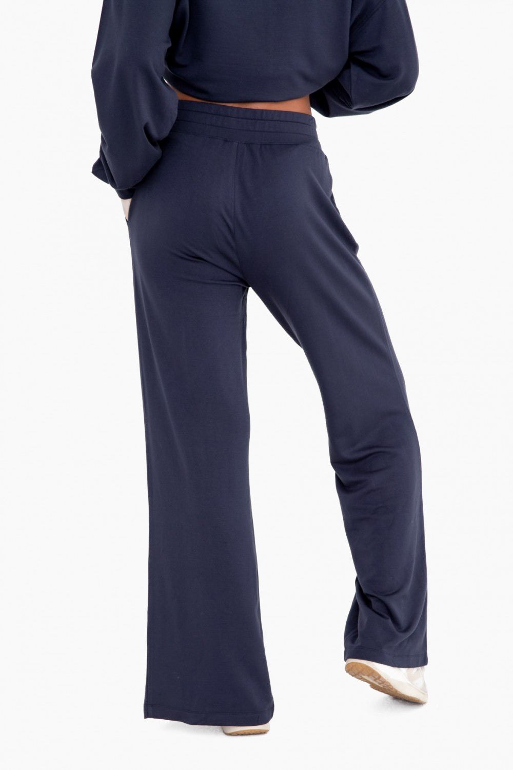 Navy Wide Leg Pants with Bottom Slit
