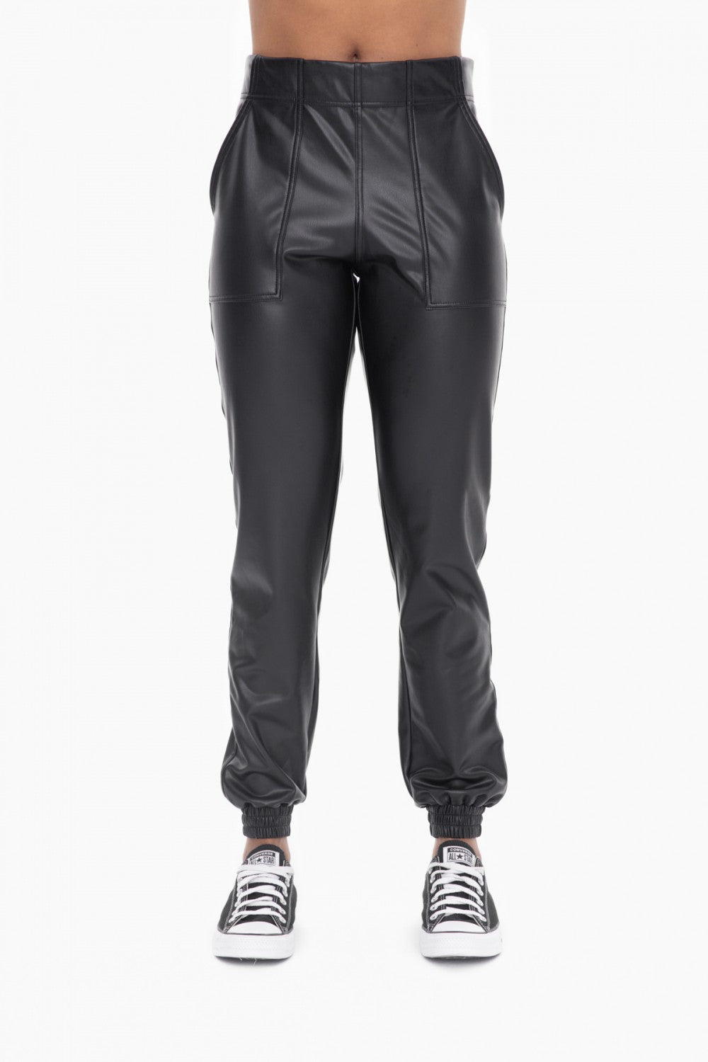 Black Vegan Leather Joggers