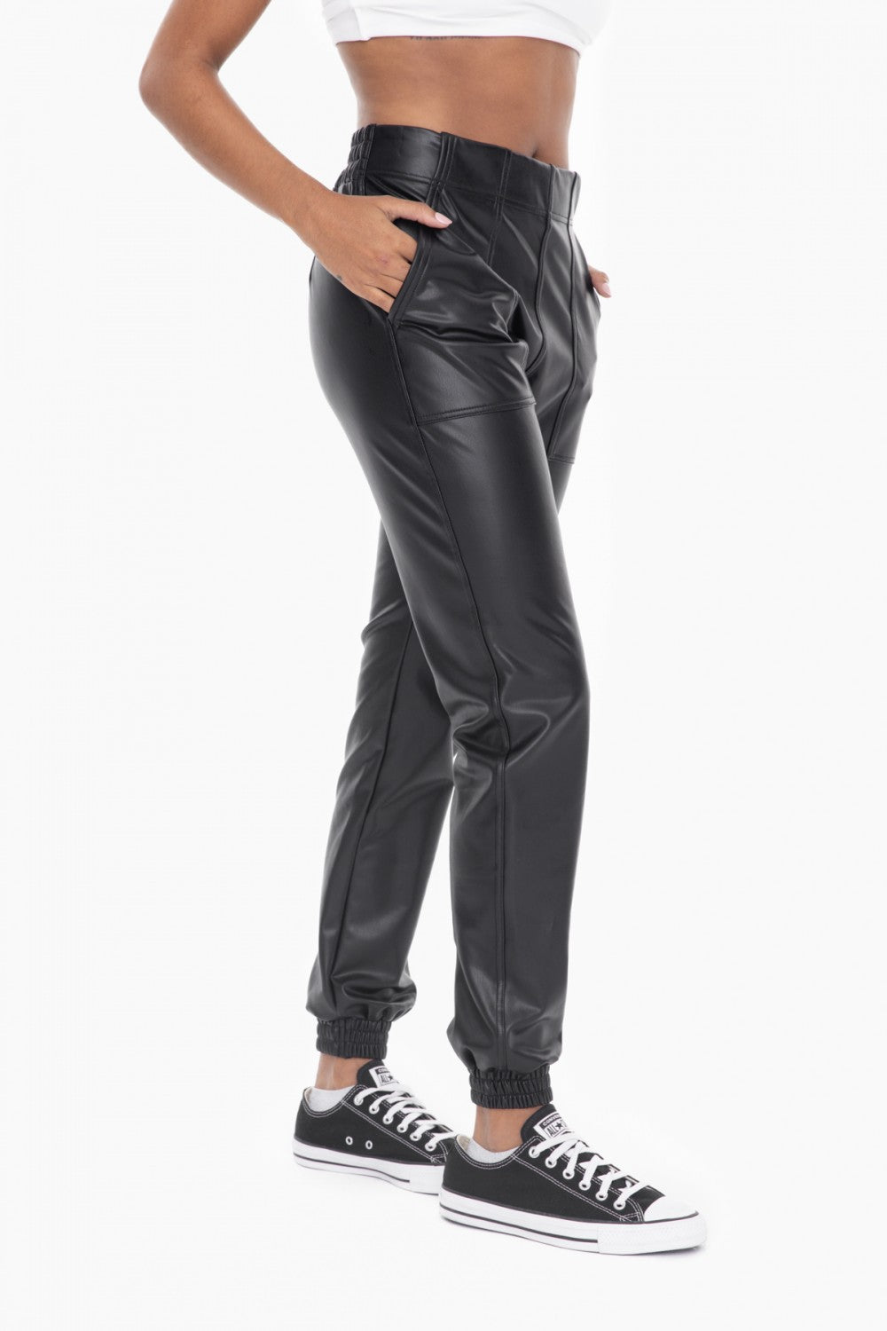 Black Vegan Leather Joggers