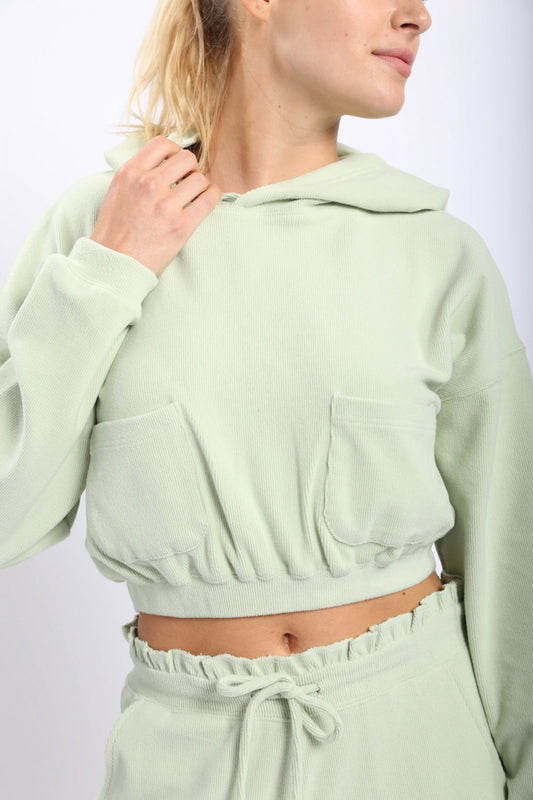 Sage Ribbed Cropped Hoddie