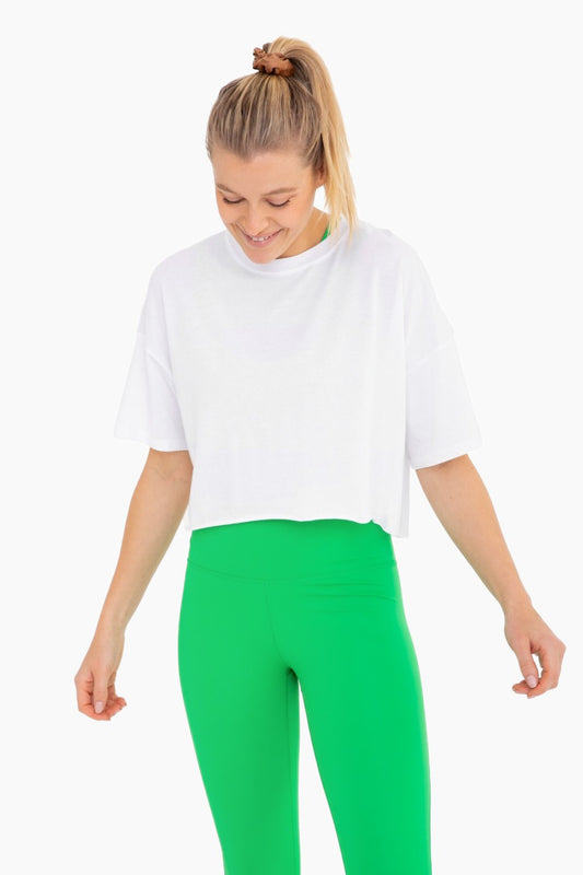 White Relaxed Fit Raw Edge Cropped Tee