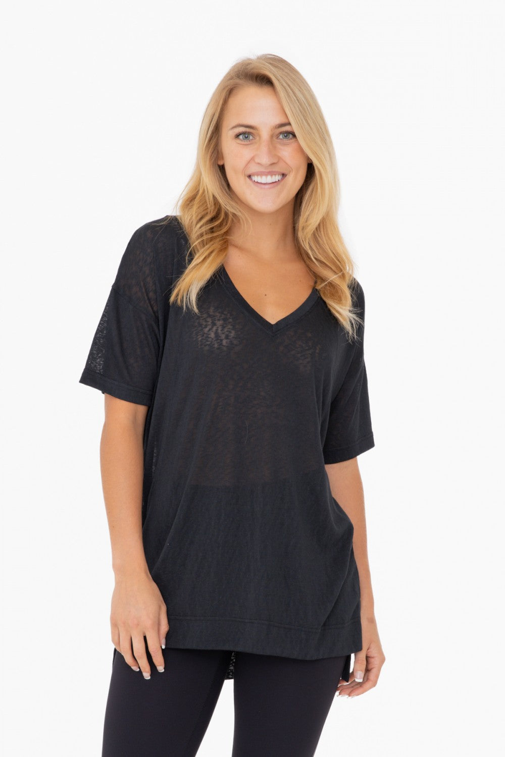 Black Hi-Lo V-Neck Tee