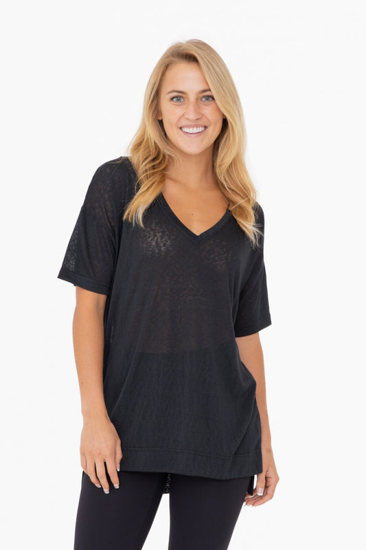 Black Hi-Lo V-Neck Tee