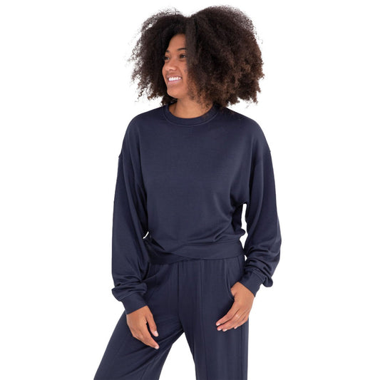Navy Crewneck Top with Oversized Sleeves