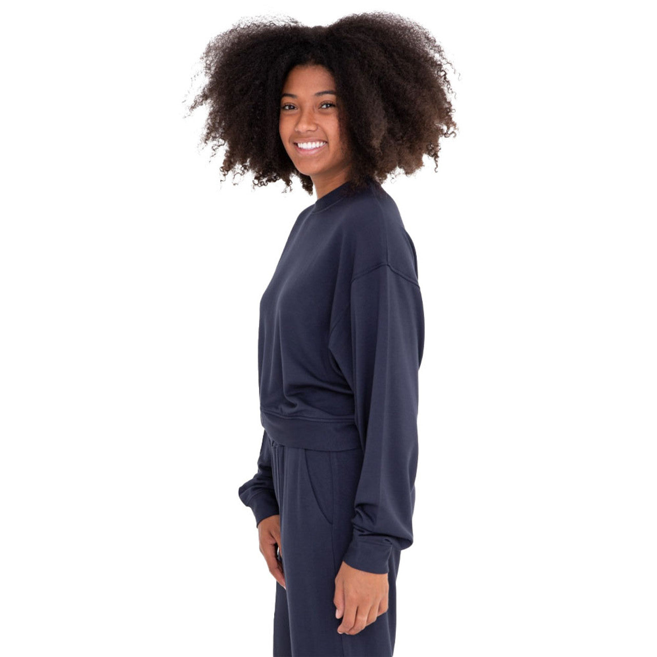 Navy Crewneck Top with Oversized Sleeves