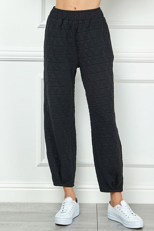 Black Quilted Tucked Joggers