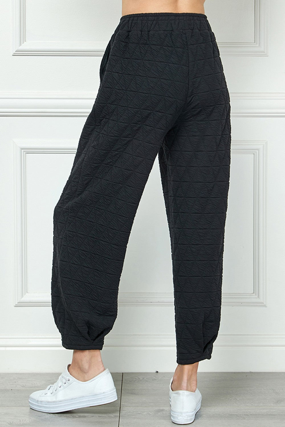 Black Quilted Tucked Joggers