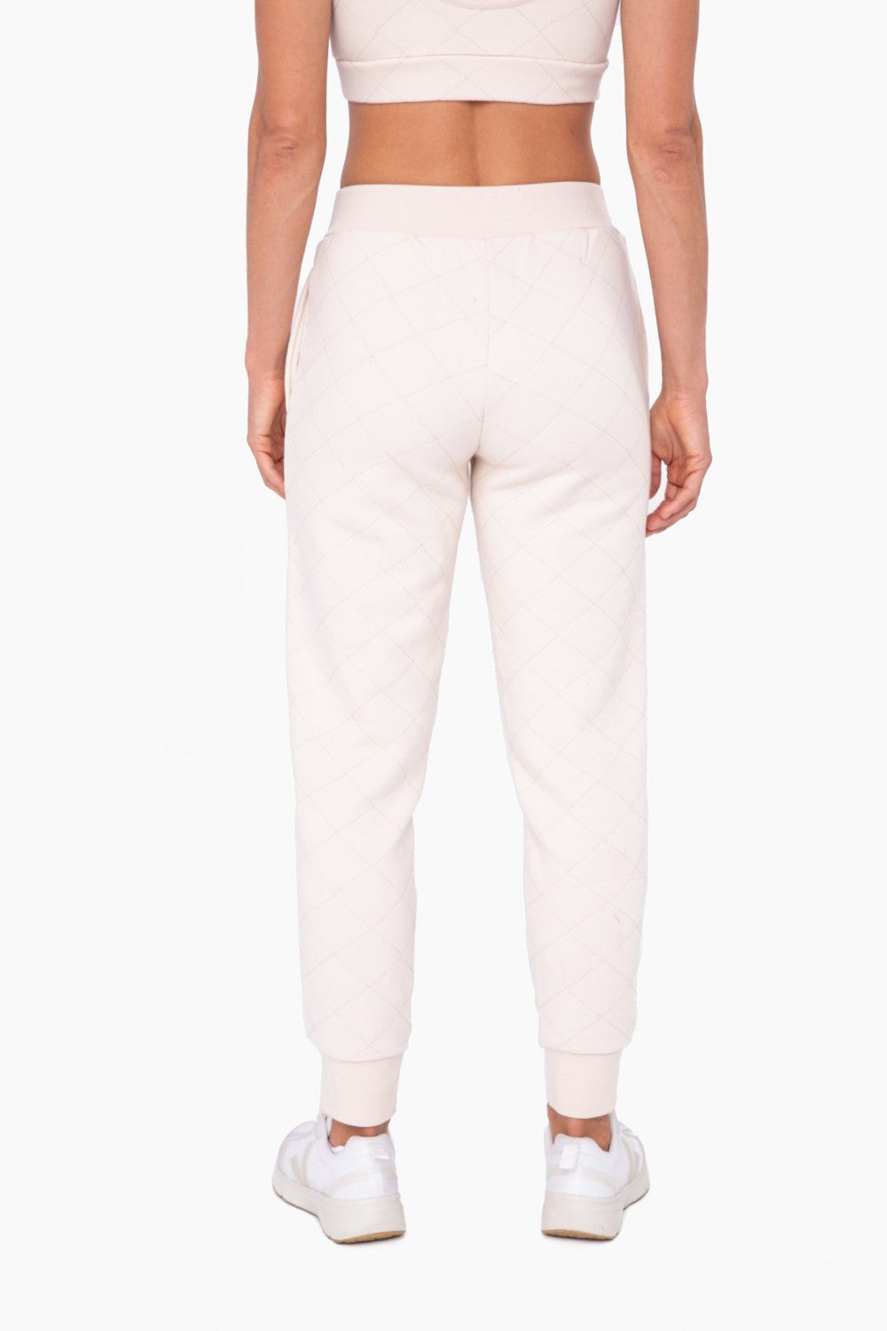 Cream Quilted High Waisted Jogger Pant