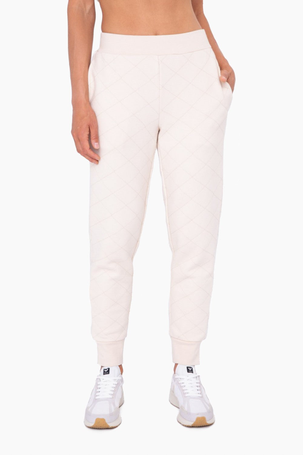 Cream Quilted High Waisted Jogger Pant