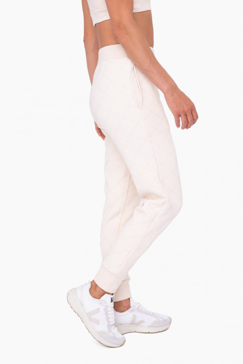 Cream Quilted High Waisted Jogger Pant