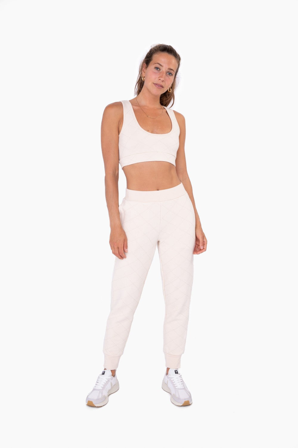 Cream Quilted High Waisted Jogger Pant