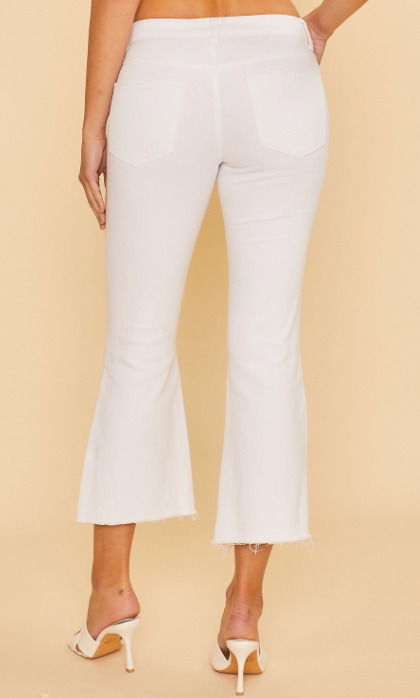 Mid Rise Crop Mini Flare Side Slit White Pant