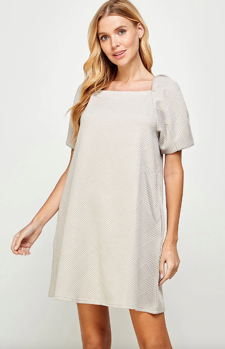 Oatmeal Textured Puff Sleeve Dress