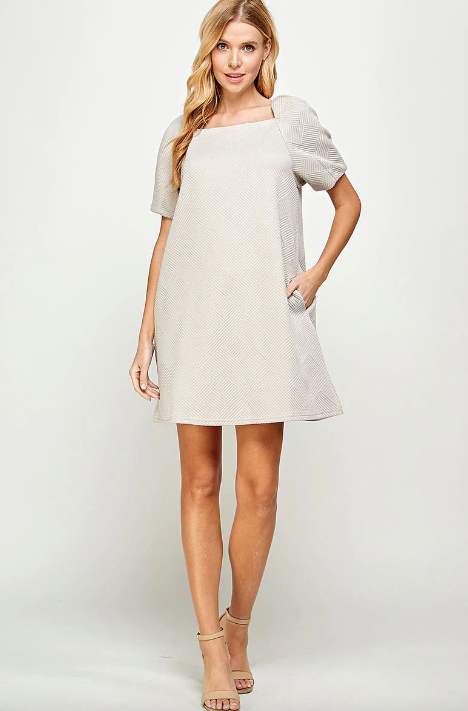 Oatmeal Textured Puff Sleeve Dress