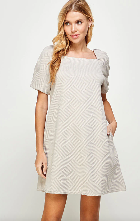 Oatmeal Textured Puff Sleeve Dress