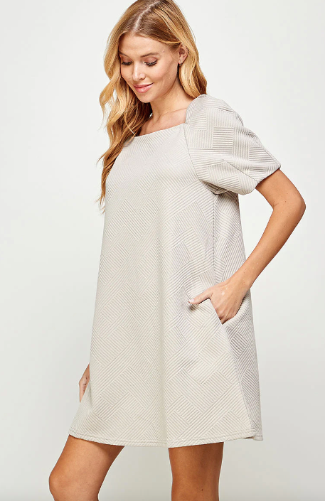 Oatmeal Textured Puff Sleeve Dress