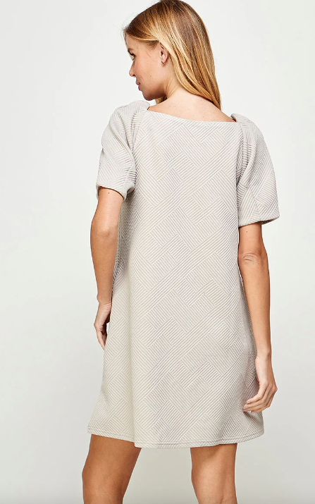 Oatmeal Textured Puff Sleeve Dress