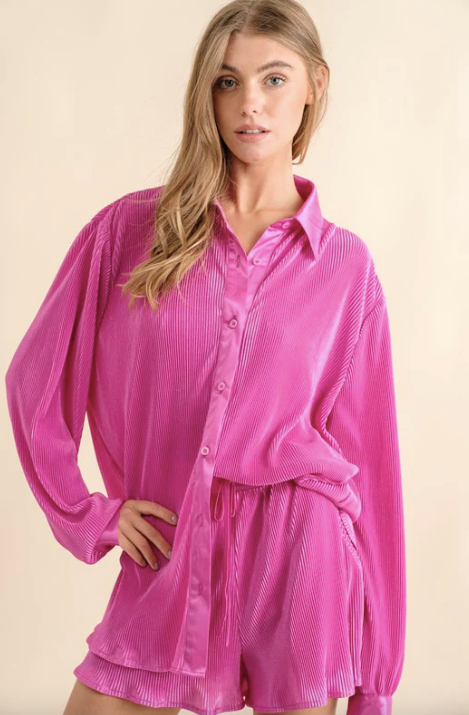 Pink Accordian Mini Pleat Button up SET