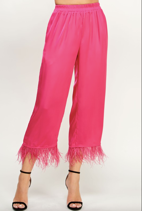 Fuchsia Feather Trimmed Pants