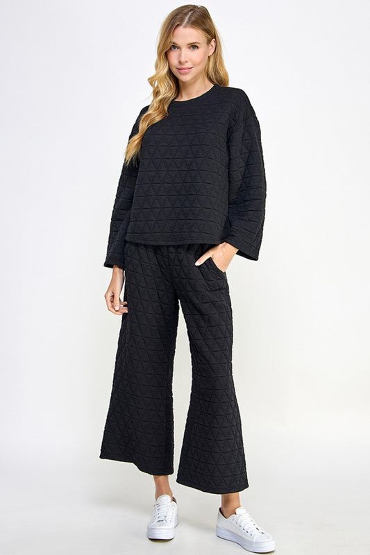 Black Quilted Long Sleeve Top