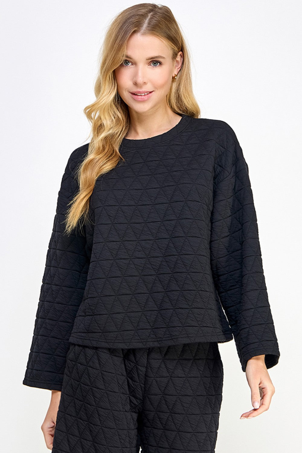 Black Quilted Long Sleeve Top