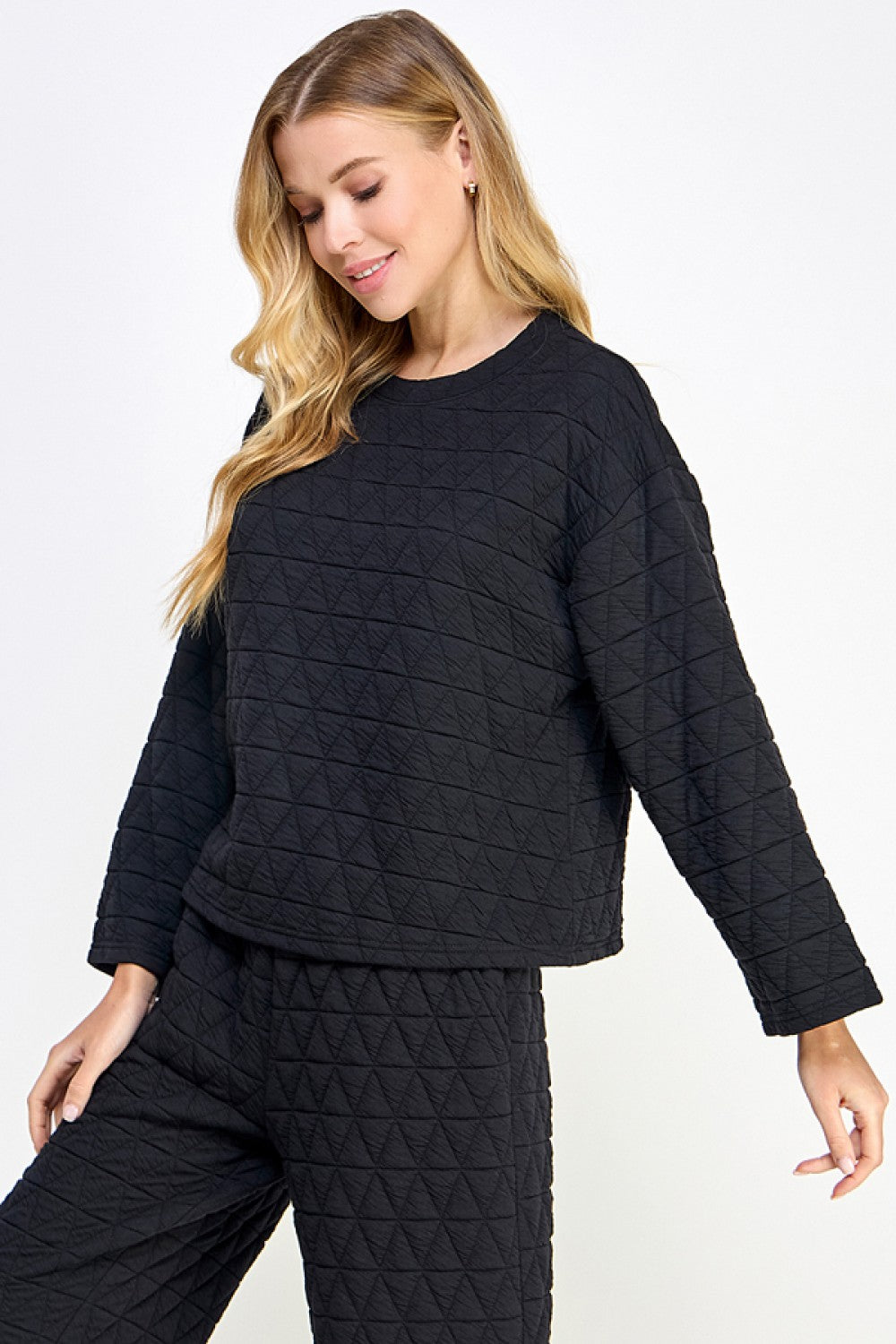 Black Quilted Long Sleeve Top