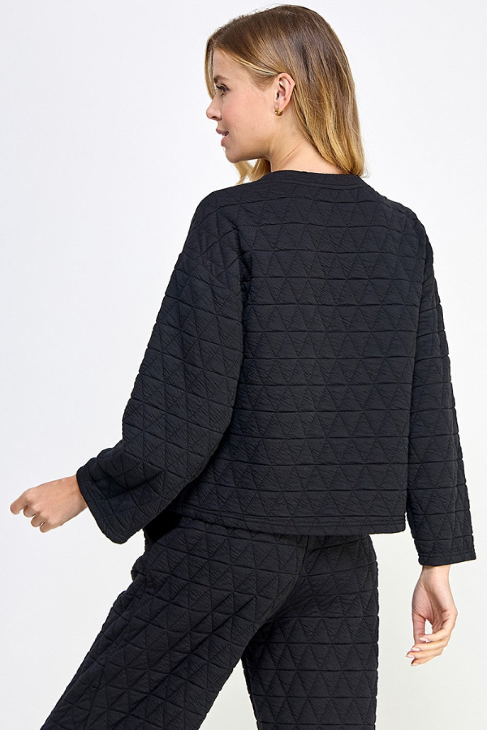 Black Quilted Long Sleeve Top