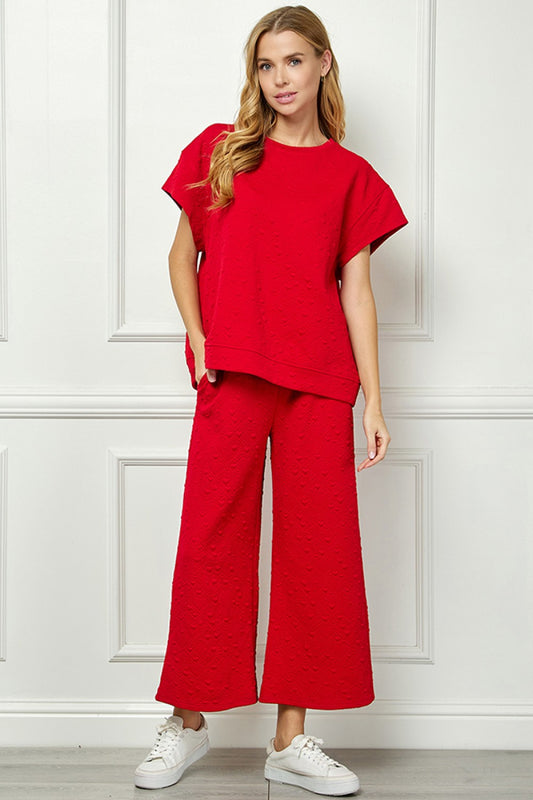 Red Heart Textured Short Sleeve Lounge Top