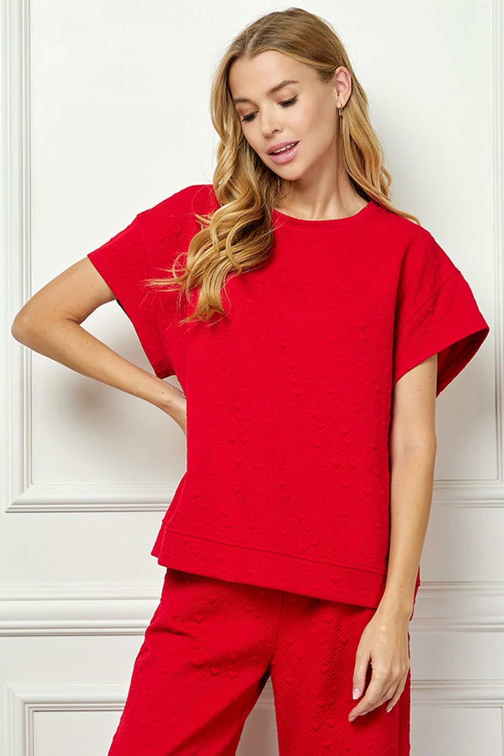 Red Heart Textured Short Sleeve Lounge Top