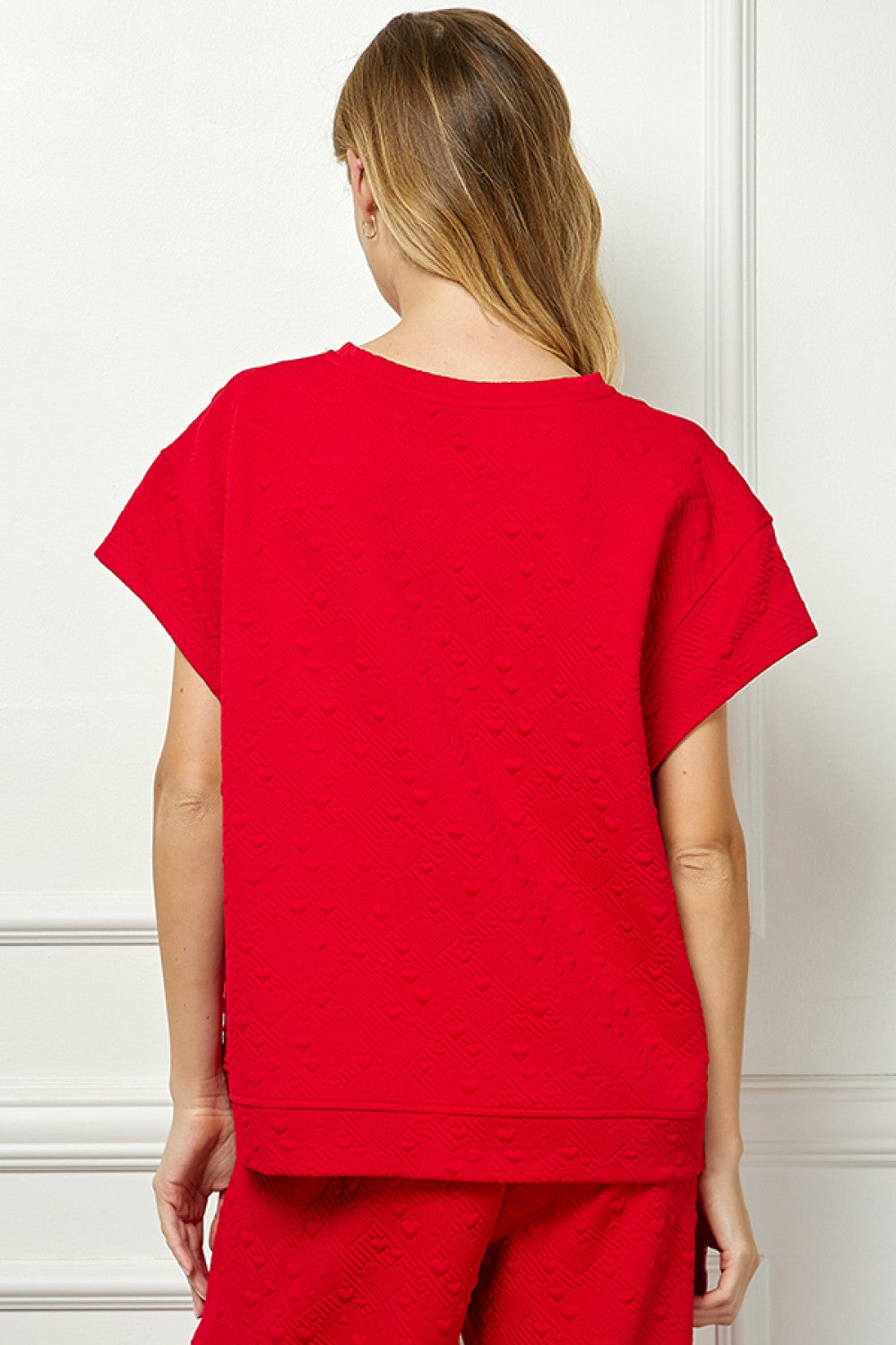 Red Heart Textured Short Sleeve Lounge Top